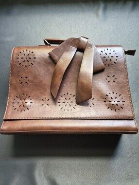 Ecosusi Briefcase Brown Laptop Messenger Bag With Bow Vegan Leather
